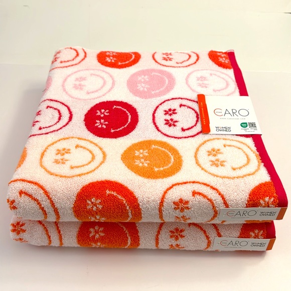 6pc CARO HOME 100% Cotton Smiley Face Bath Towel Set - Coral - Picture 8 of 9
